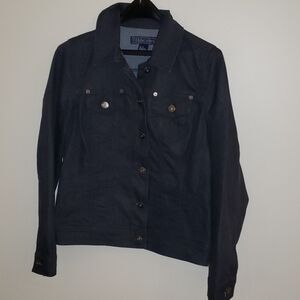 Baccini Snakeskin Print Denim Jacket Deep Blue